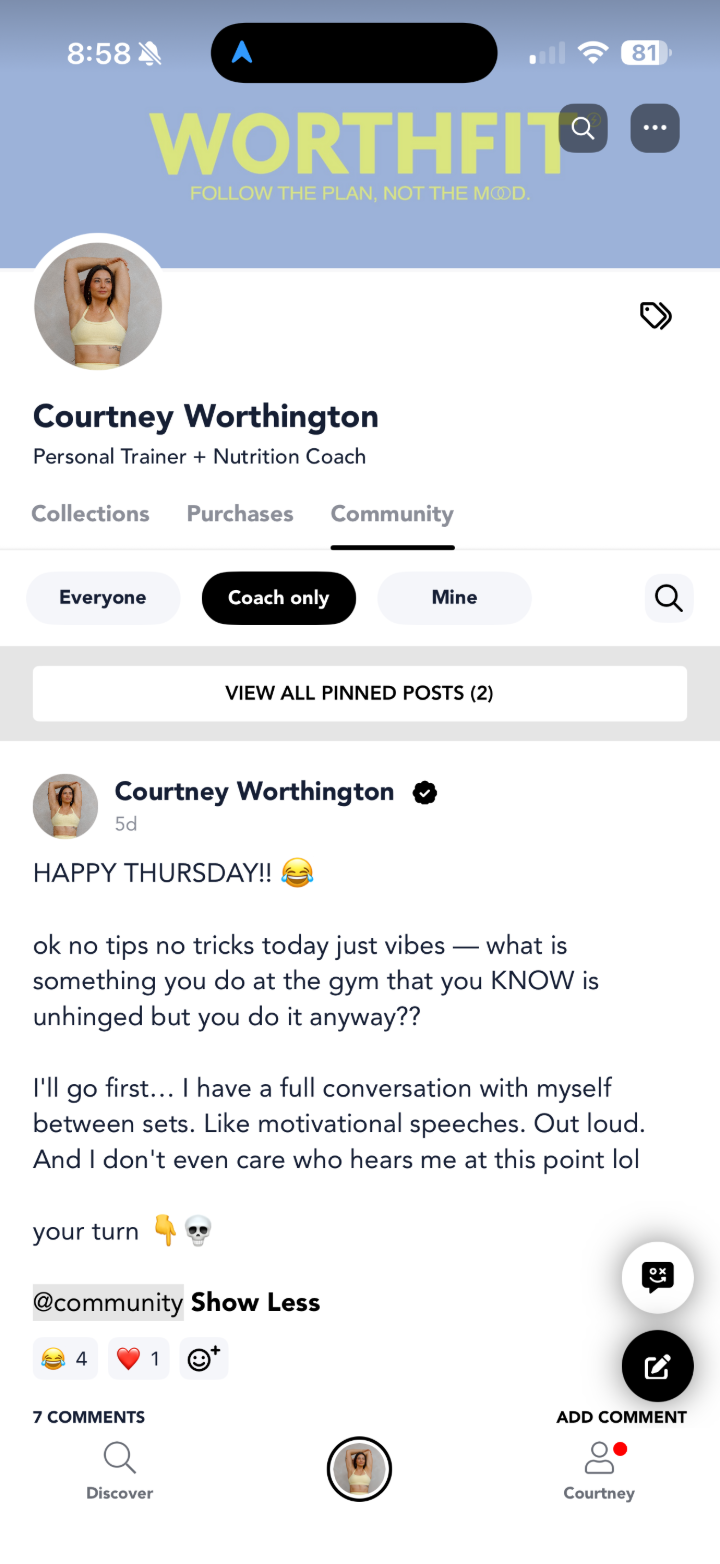 WorthFit app — community feed