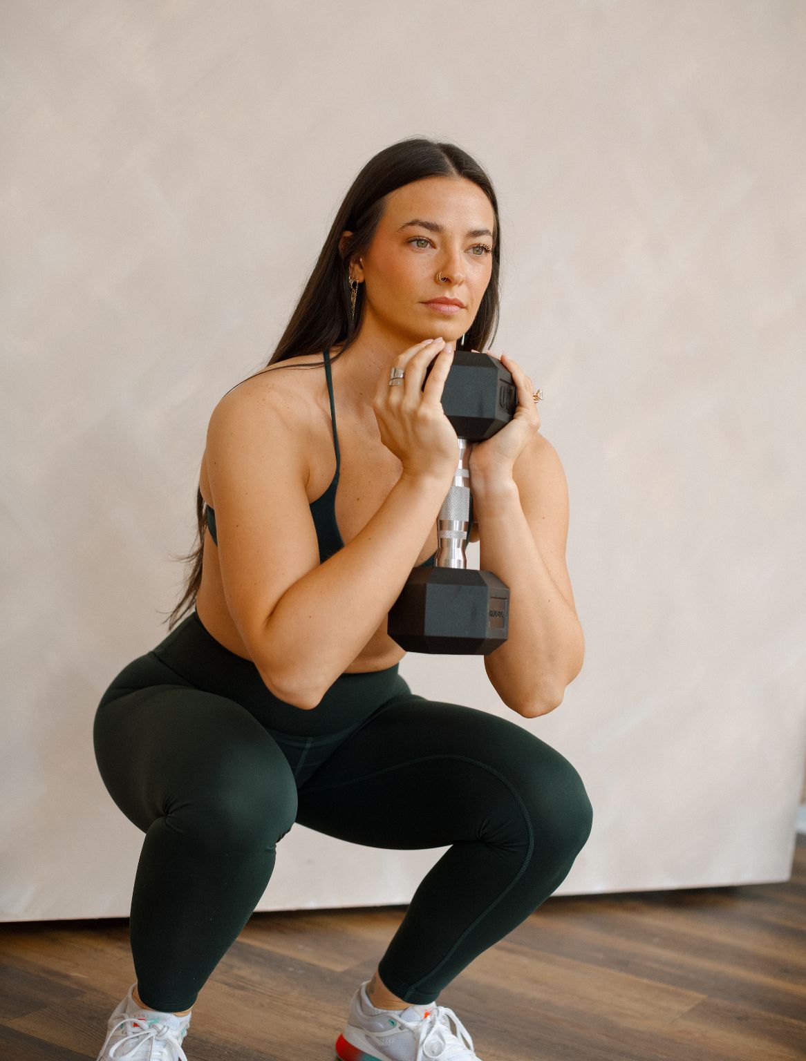 A woman training with dumbbells